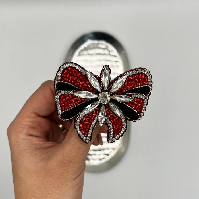 brooch papion double گل سینه زنانه دست دوز چیکا مدل پاپییون دوبل - Image 1