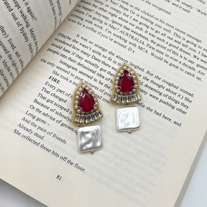 earing abnabati ghermez numb1 گوشواره زنانه آبنباتی قرمز دست دوز چیکا - Image 1