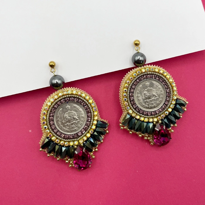 earing coin cod2 numb2 گوشواره زنانه سکه ای دست دوز چیکا کد 2 - Image 1