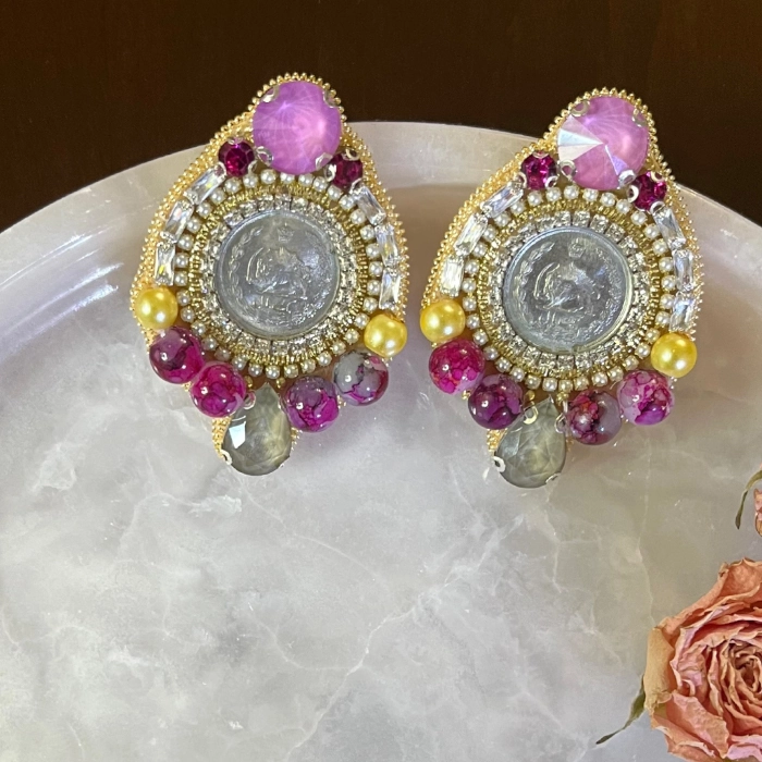 earing coin cod5 numb2 گوشواره زنانه سکه ای دست دوز چیکا کد 5 - Image 1