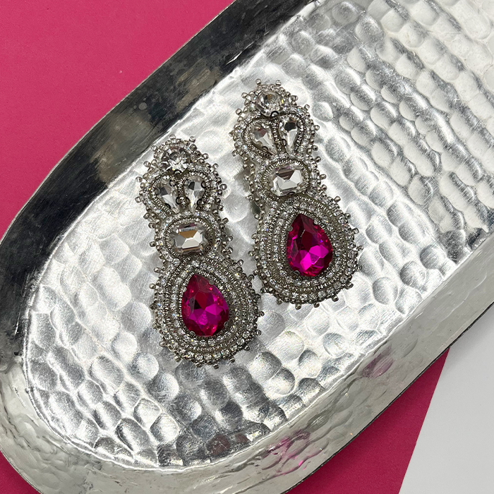 earing royal sorkhbi numb1 گوشواره زنانه سلطنتی سرخابی دست دوز چیکا - Image 1