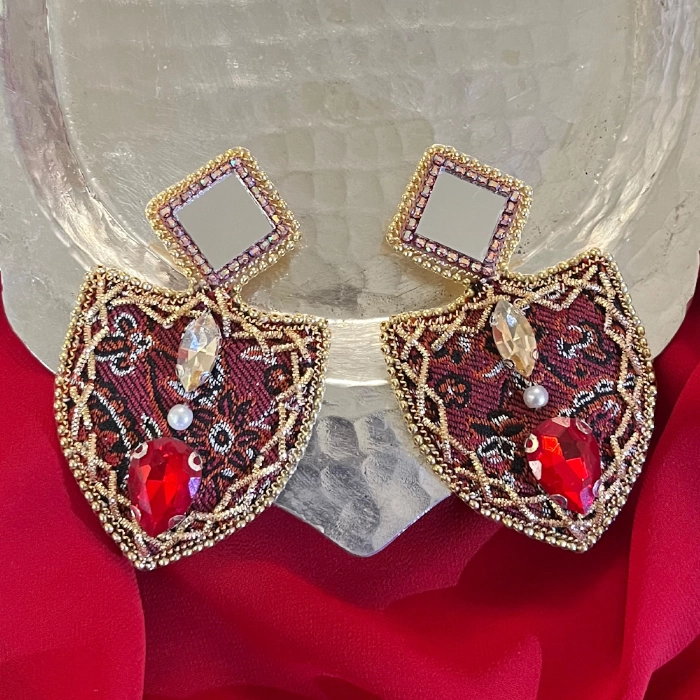 earing sonati red numb3 گوشواره زنانه سنتی دست دوز چیکا - Image 1